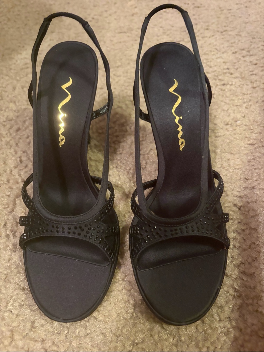 Nina Black Studded Slingback Heels
